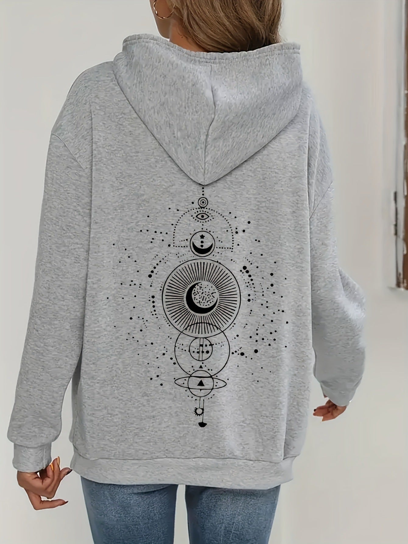 Sweat à capuche décontracté avec imprimé lune
