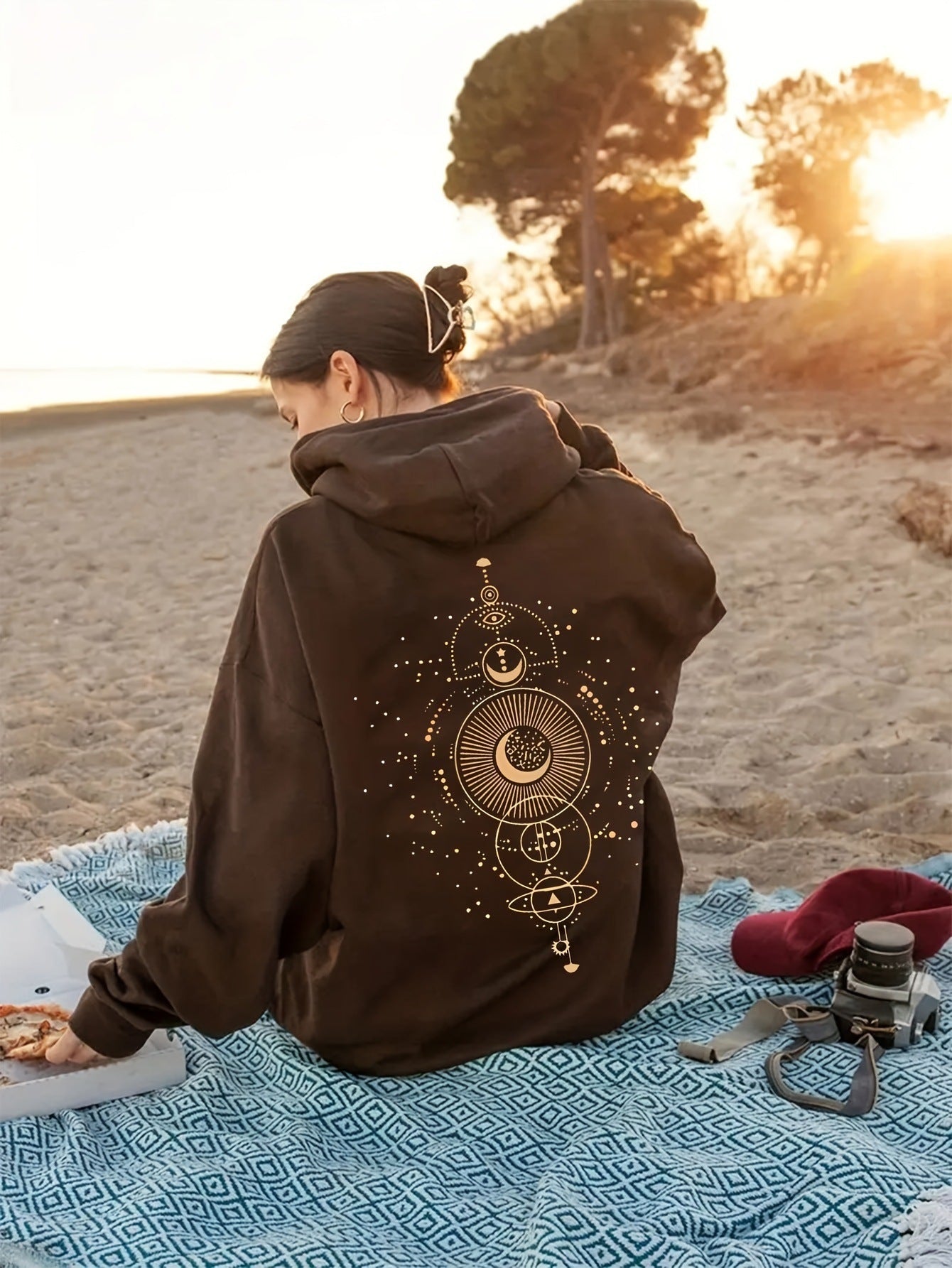 Sweat à capuche décontracté avec imprimé lune