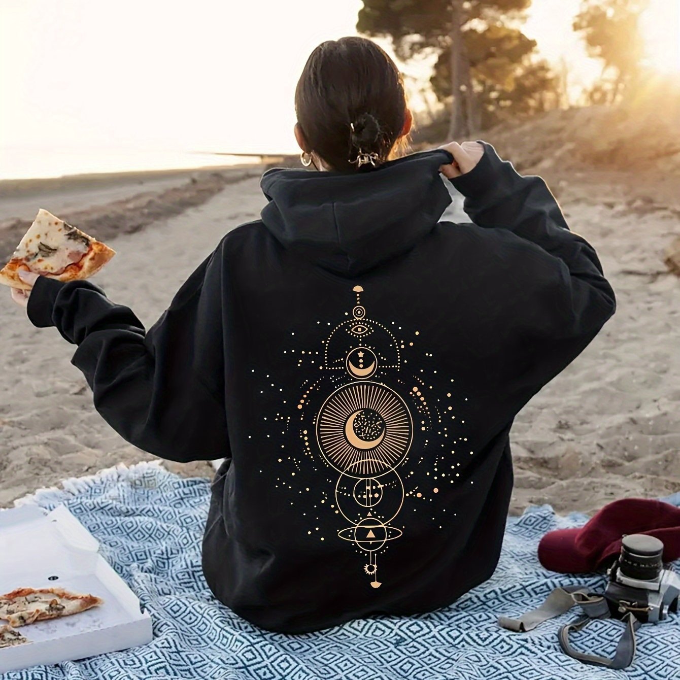 Sweat à capuche décontracté avec imprimé lune