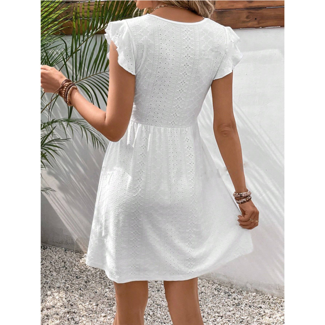 Robe en tricot jacquard avec découpe, élastique, transparente, en dentelle et manches papillon