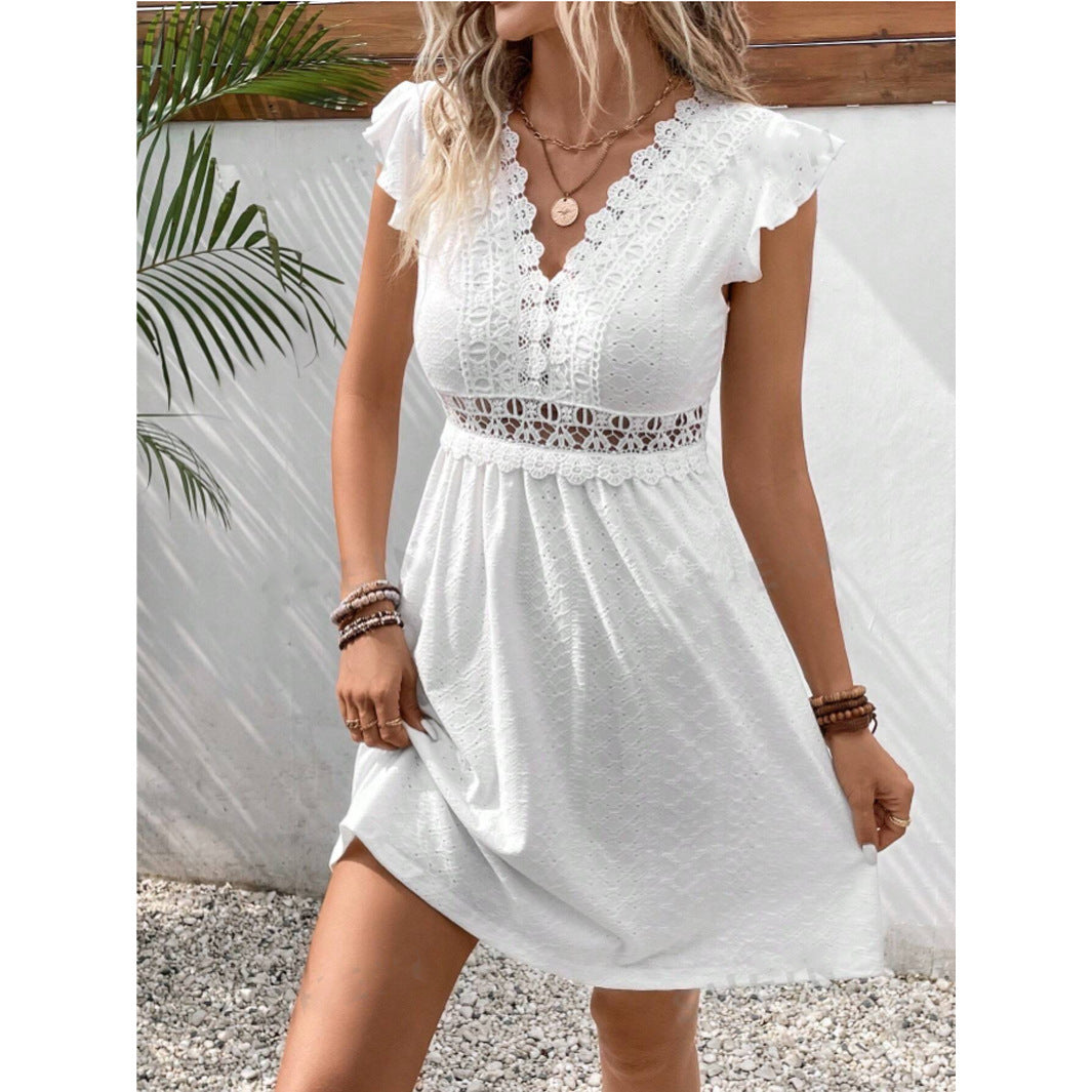 Robe en tricot jacquard avec découpe, élastique, transparente, en dentelle et manches papillon