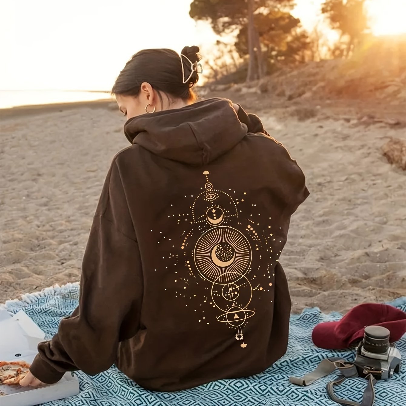 Sweat à capuche décontracté avec imprimé lune