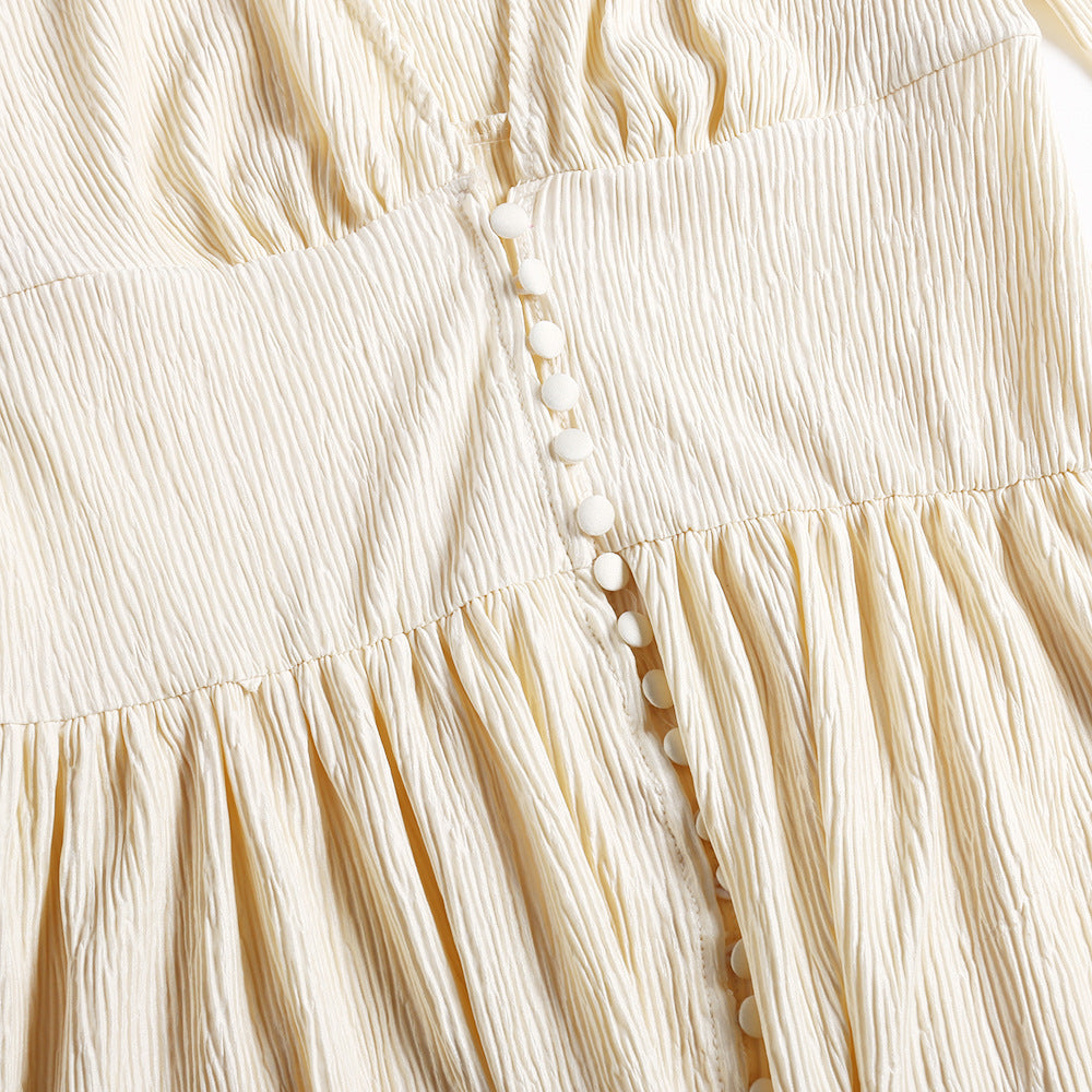 Robe à col en V, taille drapée, coupe ample, élégante