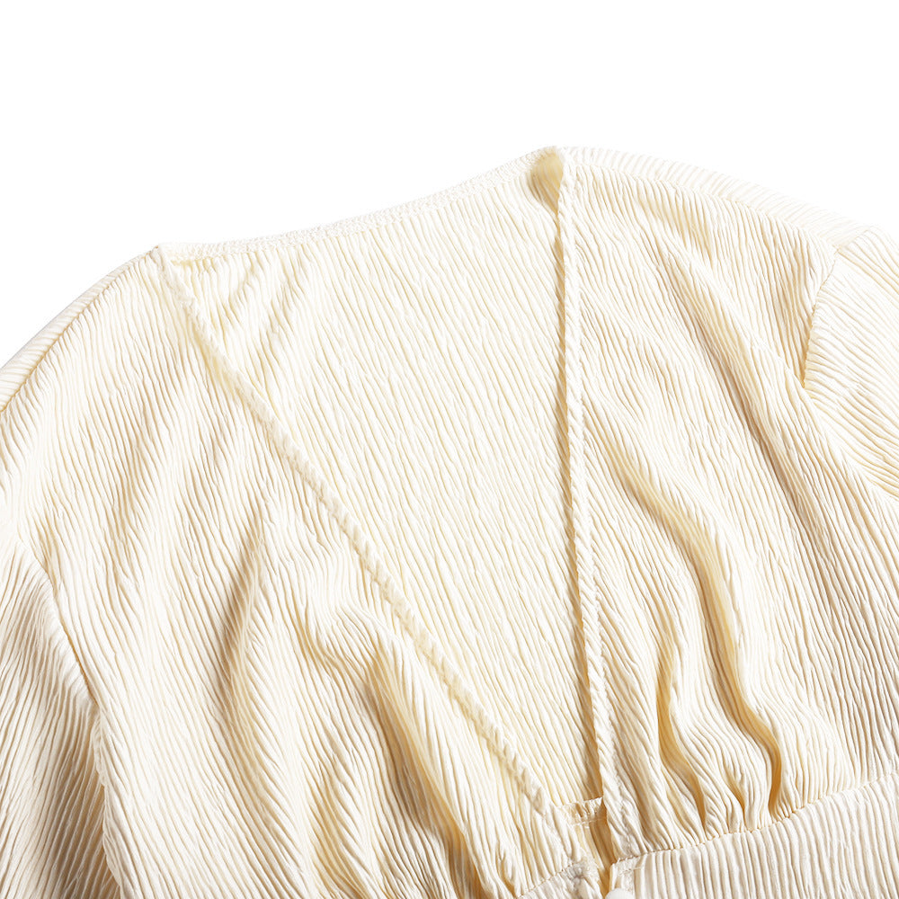 Robe à col en V, taille drapée, coupe ample, élégante