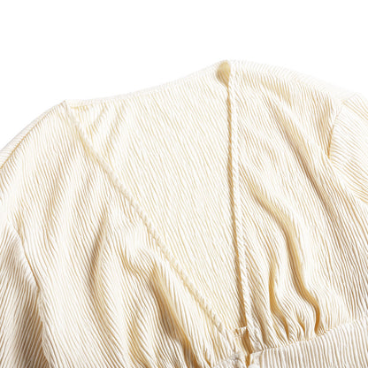 Robe à col en V, taille drapée, coupe ample, élégante