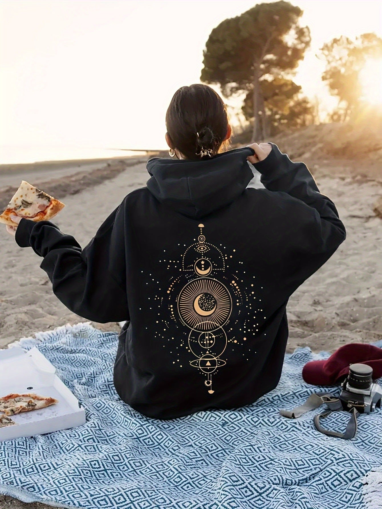 Sweat à capuche décontracté avec imprimé lune
