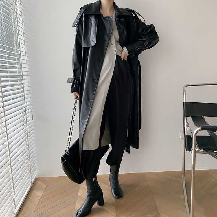 Harmostyle-Manteau rétro PU mi-long