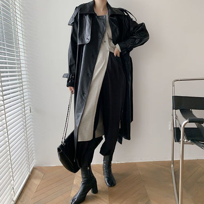 Harmostyle-Manteau rétro PU mi-long